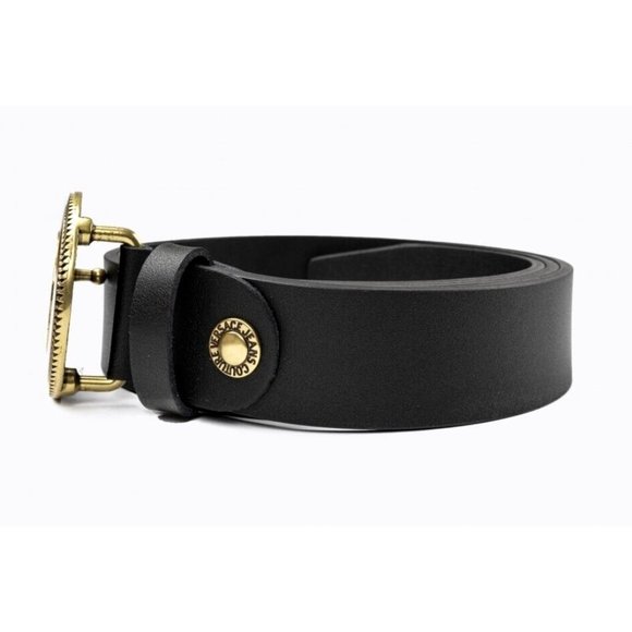 New Versace Jeans Couture Black V-Emblem Calfskin Black Belt Size US-42 105-CM - Picture 4 of 8